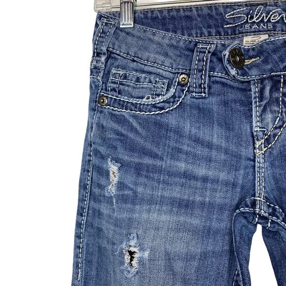 SILVER JEANS Tuesday CAPRI Sz 25 Actual Waist 28 Distressed Embroidered Pockets - Picture 10 of 11